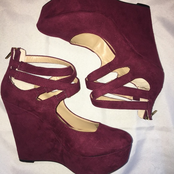 JustFab Shoes - Burgundy Wedge Heels